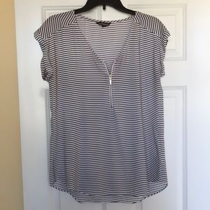 Express Zip Front Rolled Sleeve Blouse